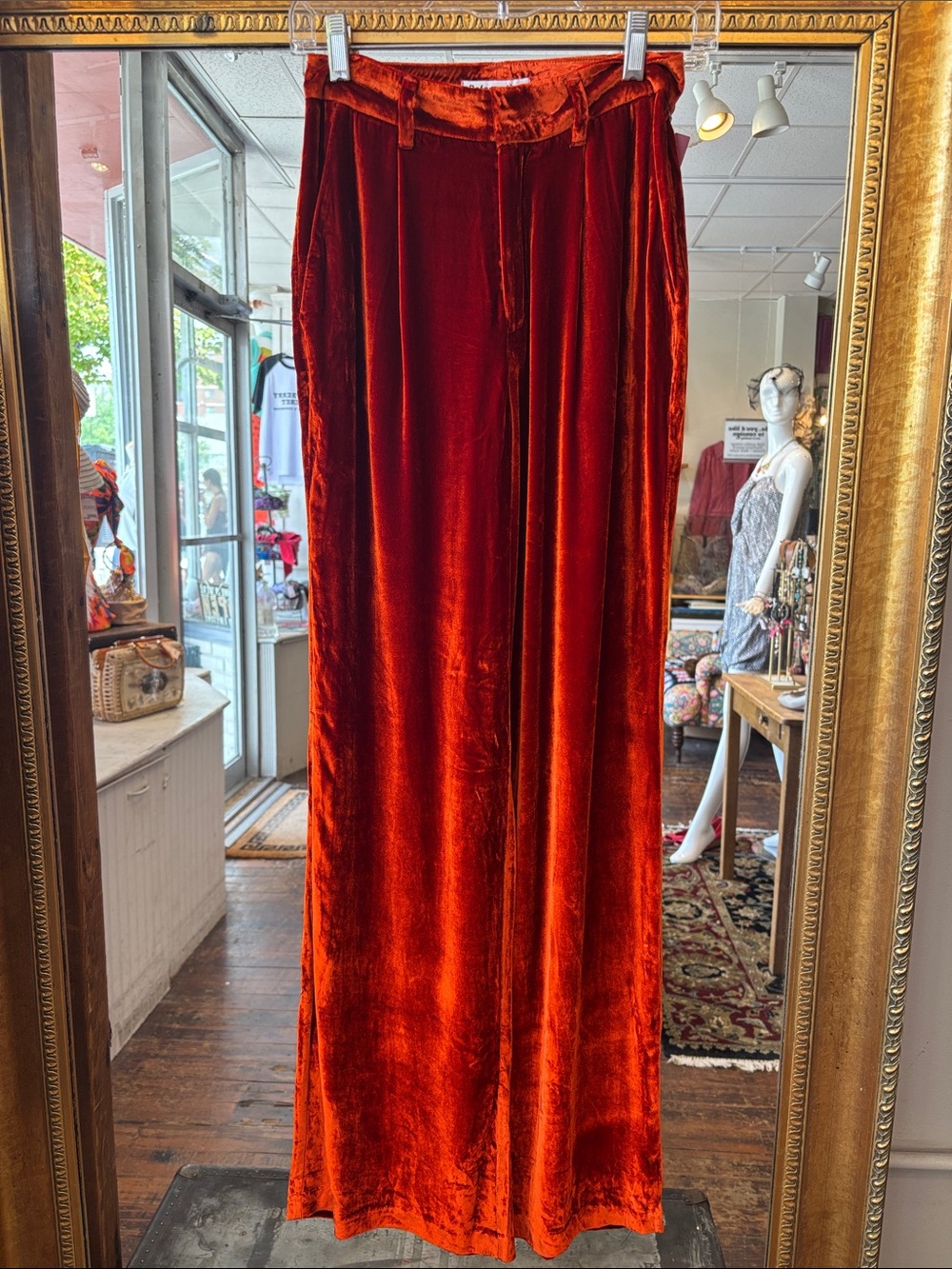 Reformation Velvet Wide Leg Pants in Burnt Orange